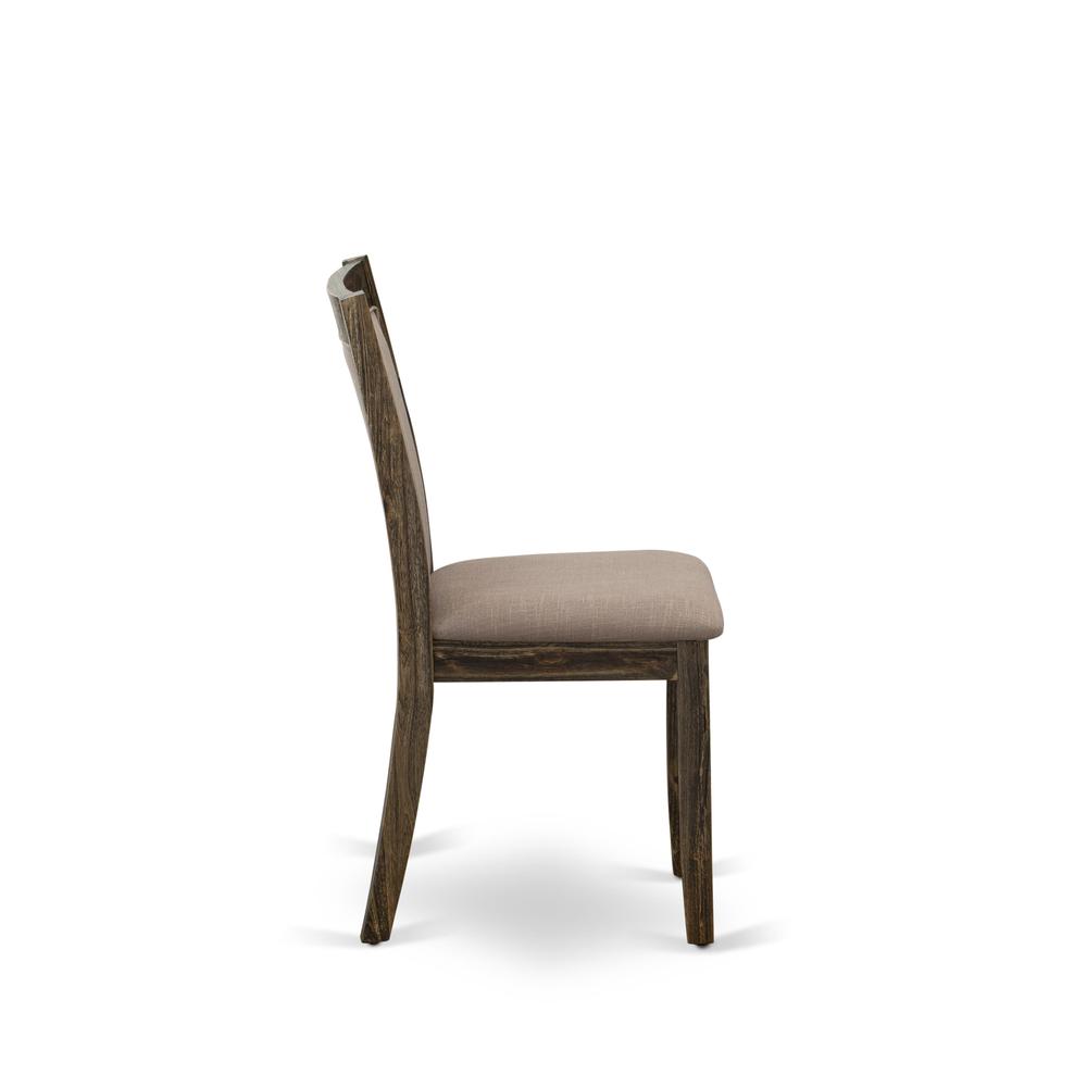 MZC7T48 Modern Dining Chairs - Coffee Linen Fabric Seat and High Chair Back - Distressed Jacobean Finish (SET OF 2)