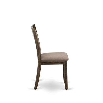 MZC7T48 Modern Dining Chairs - Coffee Linen Fabric Seat and High Chair Back - Distressed Jacobean Finish (SET OF 2)