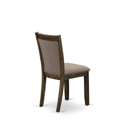 MZC7T48 Modern Dining Chairs - Coffee Linen Fabric Seat and High Chair Back - Distressed Jacobean Finish (SET OF 2)