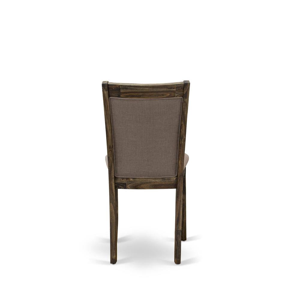 MZC7T48 Modern Dining Chairs - Coffee Linen Fabric Seat and High Chair Back - Distressed Jacobean Finish (SET OF 2)