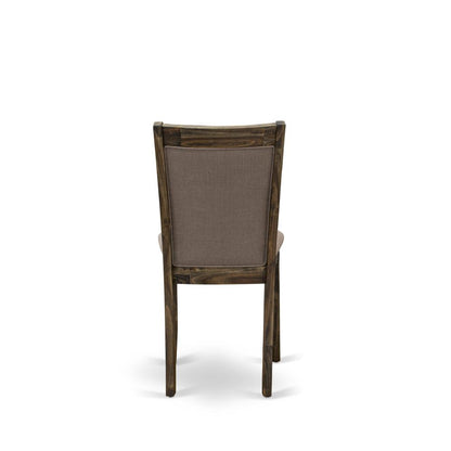 MZC7T48 Modern Dining Chairs - Coffee Linen Fabric Seat and High Chair Back - Distressed Jacobean Finish (SET OF 2)
