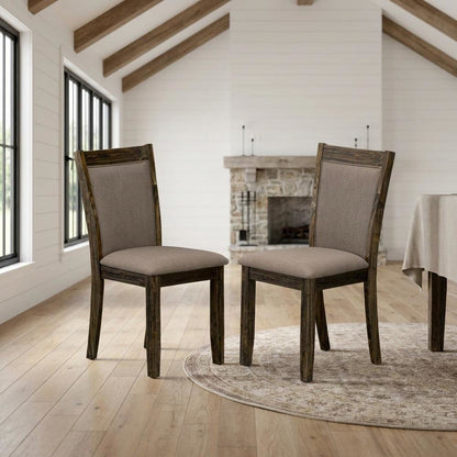 Solid Wood Linen-Upholstered Dining Chairs with High Back, Set of 2, Coffee