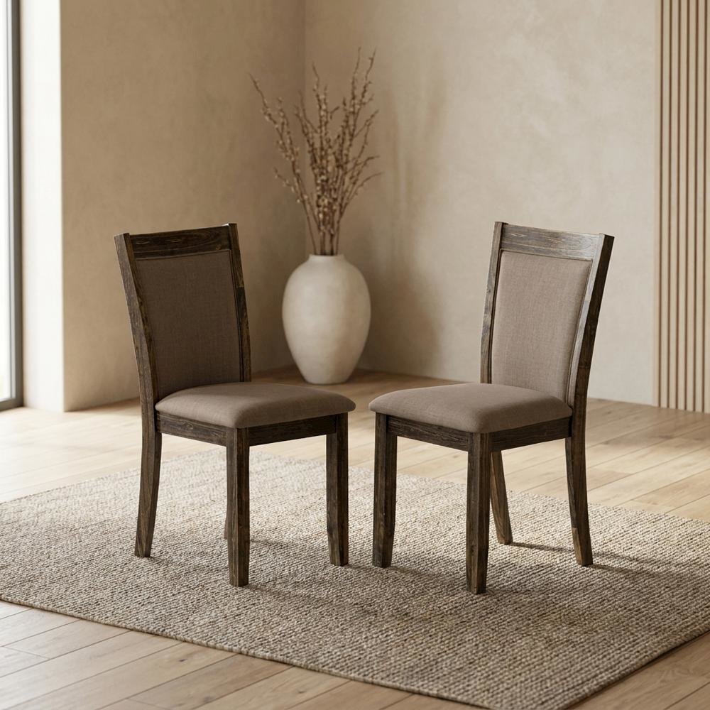 Solid Wood Linen-Upholstered Dining Chairs with High Back, Set of 2, Coffee