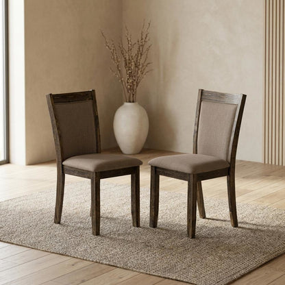 Solid Wood Linen-Upholstered Dining Chairs with High Back, Set of 2, Coffee