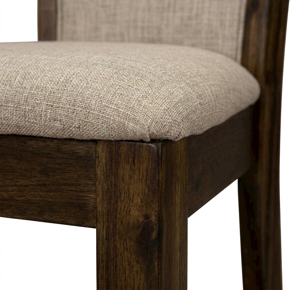 Solid Wood Linen-Upholstered Dining Chairs with High Back, Set of 2, Light Tan