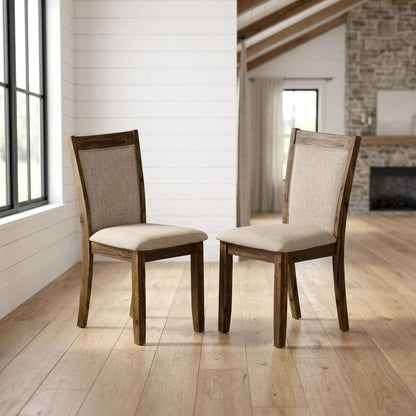 Solid Wood Linen-Upholstered Dining Chairs with High Back, Set of 2, Light Tan