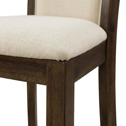 Solid Wood High-Back Linen Parsons Dining Chair, Light Beige, Set of 2