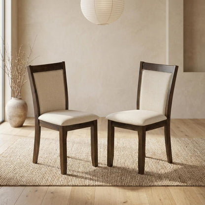 Solid Wood High-Back Linen Parsons Dining Chair, Light Beige, Set of 2