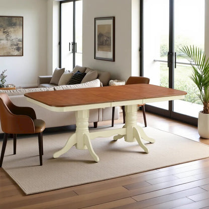 Elegant Oval Dining Table – White and Brown Round Dining Table for 6