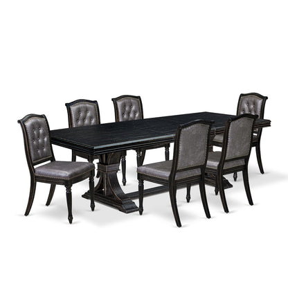 7 piece Mid Century Dining Set of a Wood Dining Table and 6 Kitchen Chairs