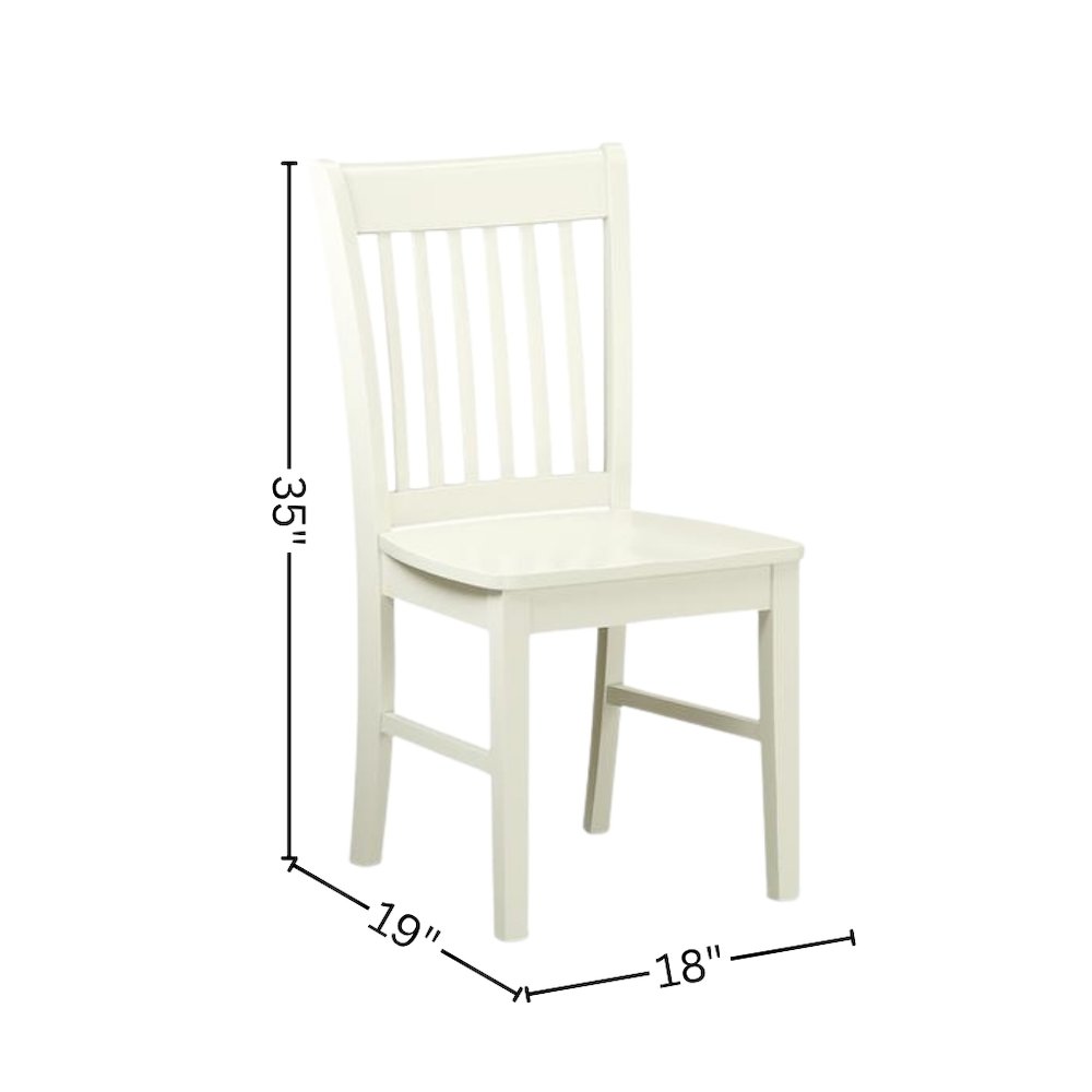 Linen White Dining Chair, Wooden Seat, Slatted Back, Set of 2, Solid Wood