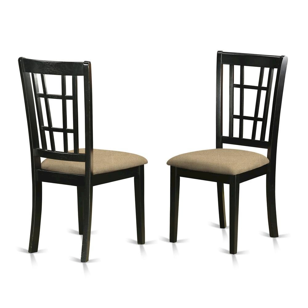 Linen Upholstered Solid Wood Dining Chair with Padded Seat for Dining Room, Set of 2