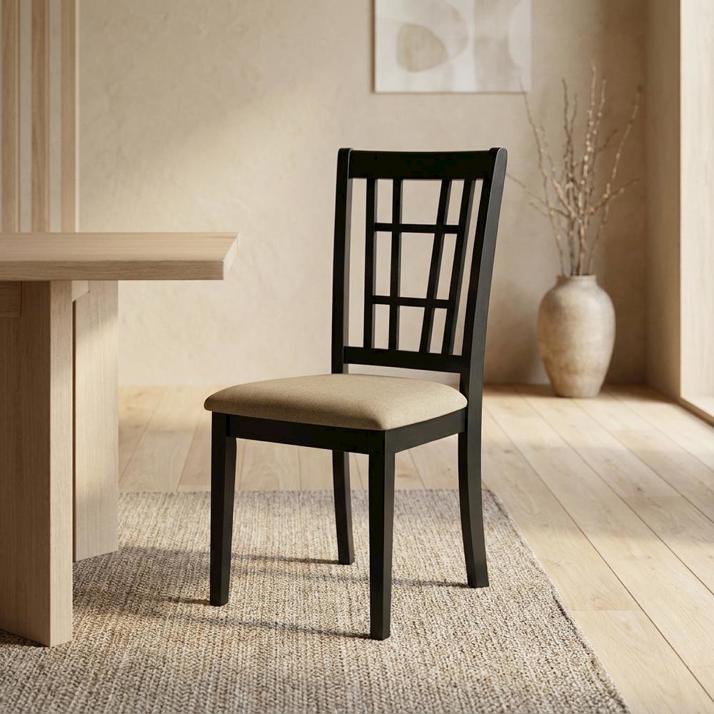 Linen Upholstered Solid Wood Dining Chair with Padded Seat for Dining Room, Set of 2