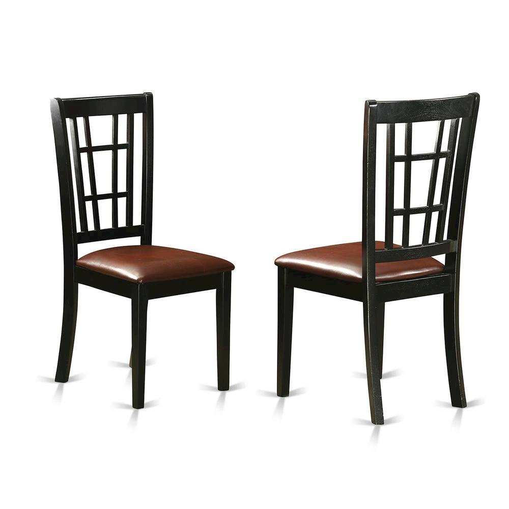 Solid Wood Dining Chair with Faux Leather Seat, Traditional, Set of 2