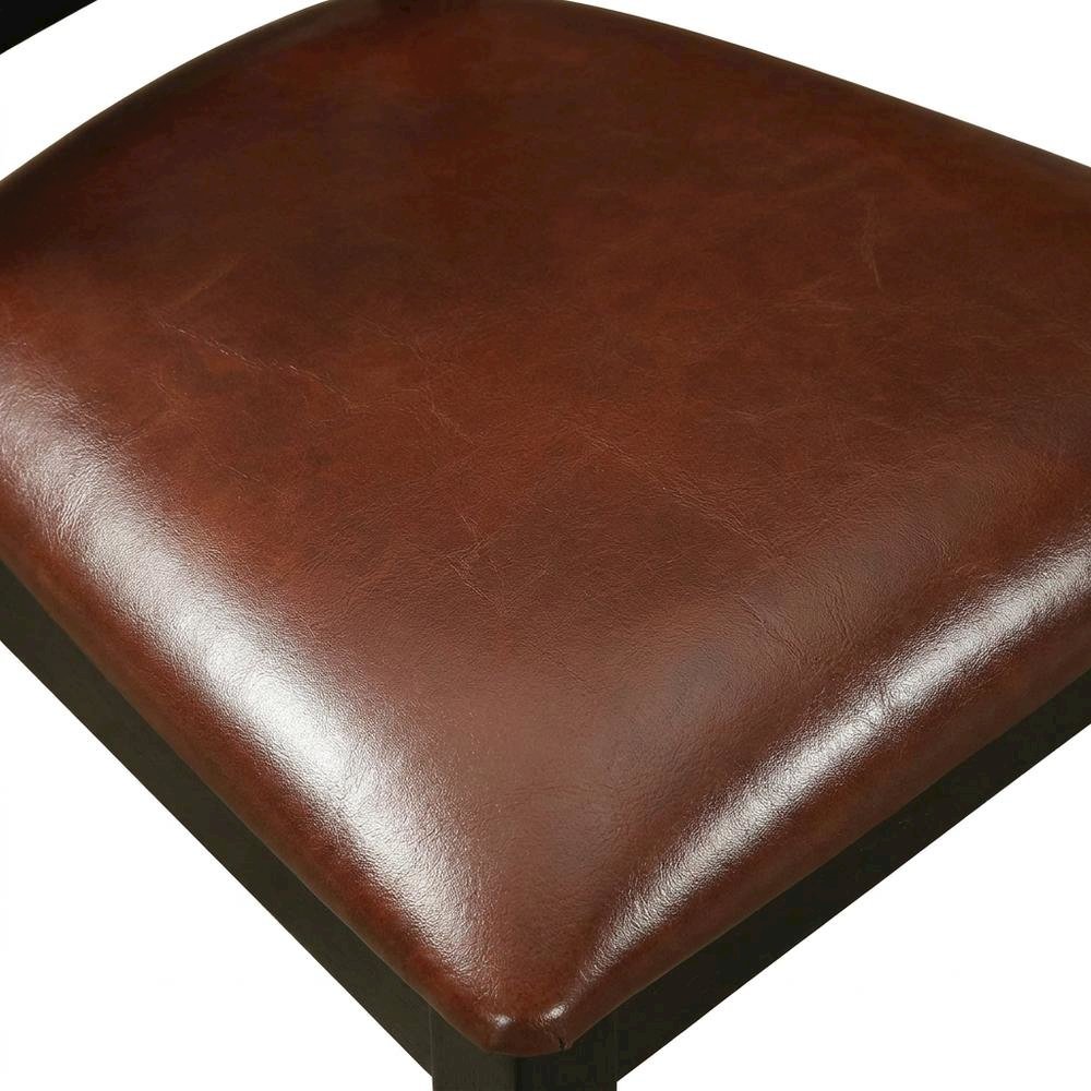 Solid Wood Dining Chair with Faux Leather Seat, Traditional, Set of 2