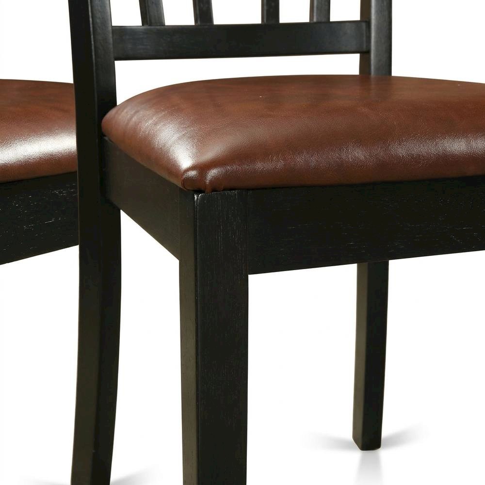 Solid Wood Dining Chair with Faux Leather Seat, Traditional, Set of 2