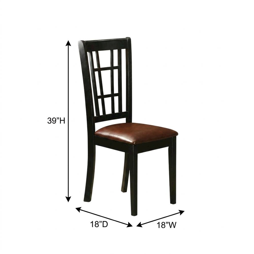 Solid Wood Dining Chair with Faux Leather Seat, Traditional, Set of 2
