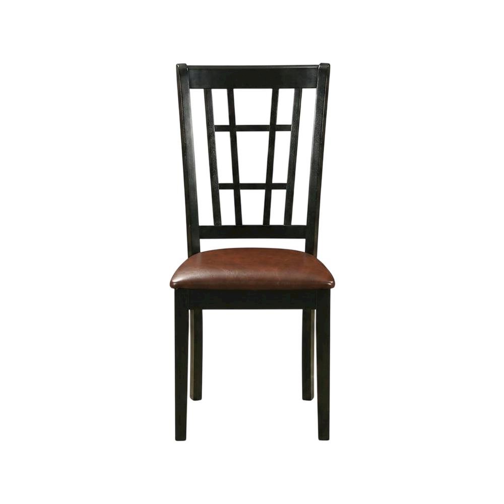 Solid Wood Dining Chair with Faux Leather Seat, Traditional, Set of 2