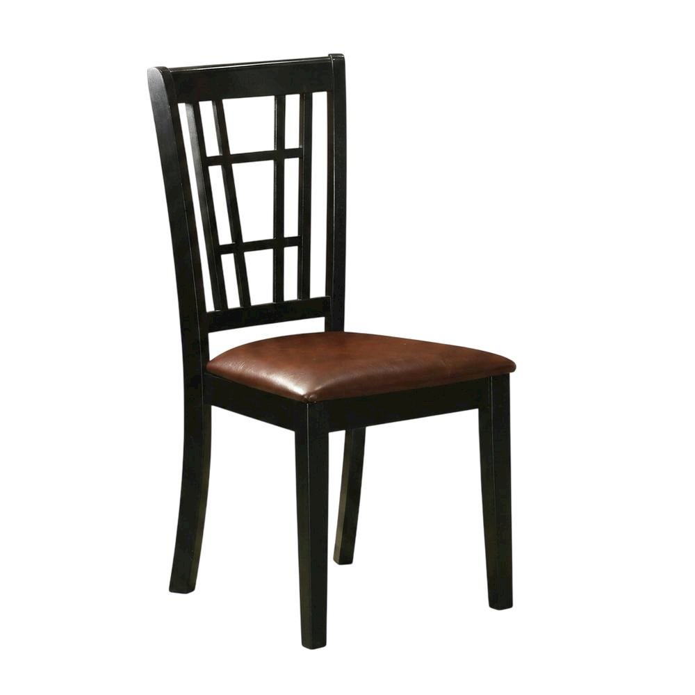 Solid Wood Dining Chair with Faux Leather Seat, Traditional, Set of 2