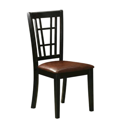 Solid Wood Dining Chair with Faux Leather Seat, Traditional, Set of 2
