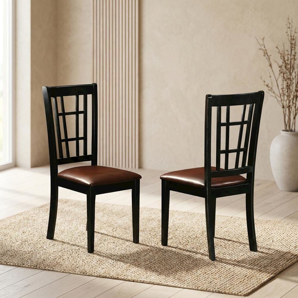 Solid Wood Dining Chair with Faux Leather Seat, Traditional, Set of 2
