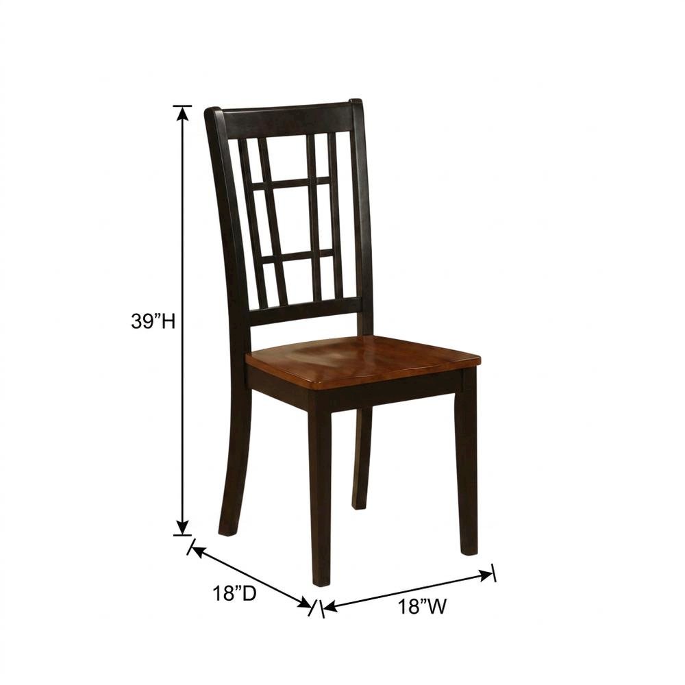 Solid Wood Dining Chairs, Traditional High-Back Wooden Kitchen Chair Set, Black, Set of 2