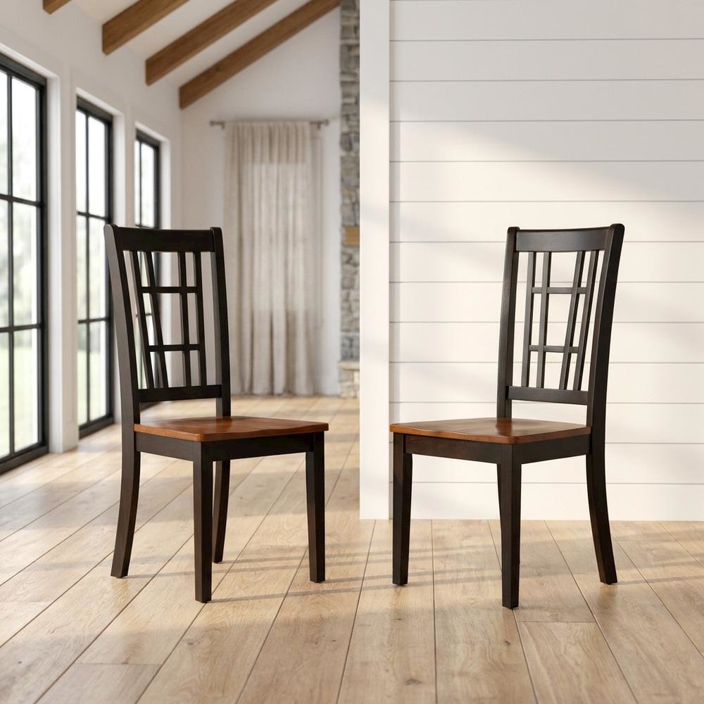 Solid Wood Dining Chairs, Traditional High-Back Wooden Kitchen Chair Set, Black, Set of 2