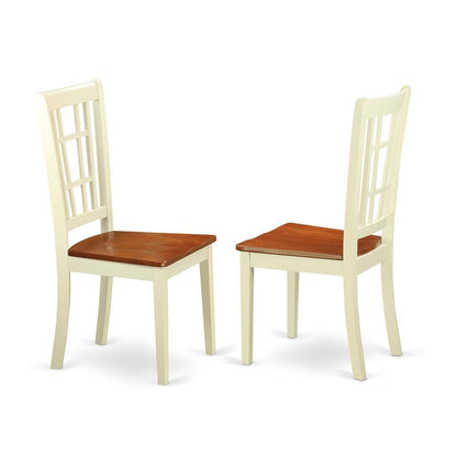 Solid Wood Dining Chairs, Traditional Wooden Kitchen Chair, Buttermilk & brown, Set of 2