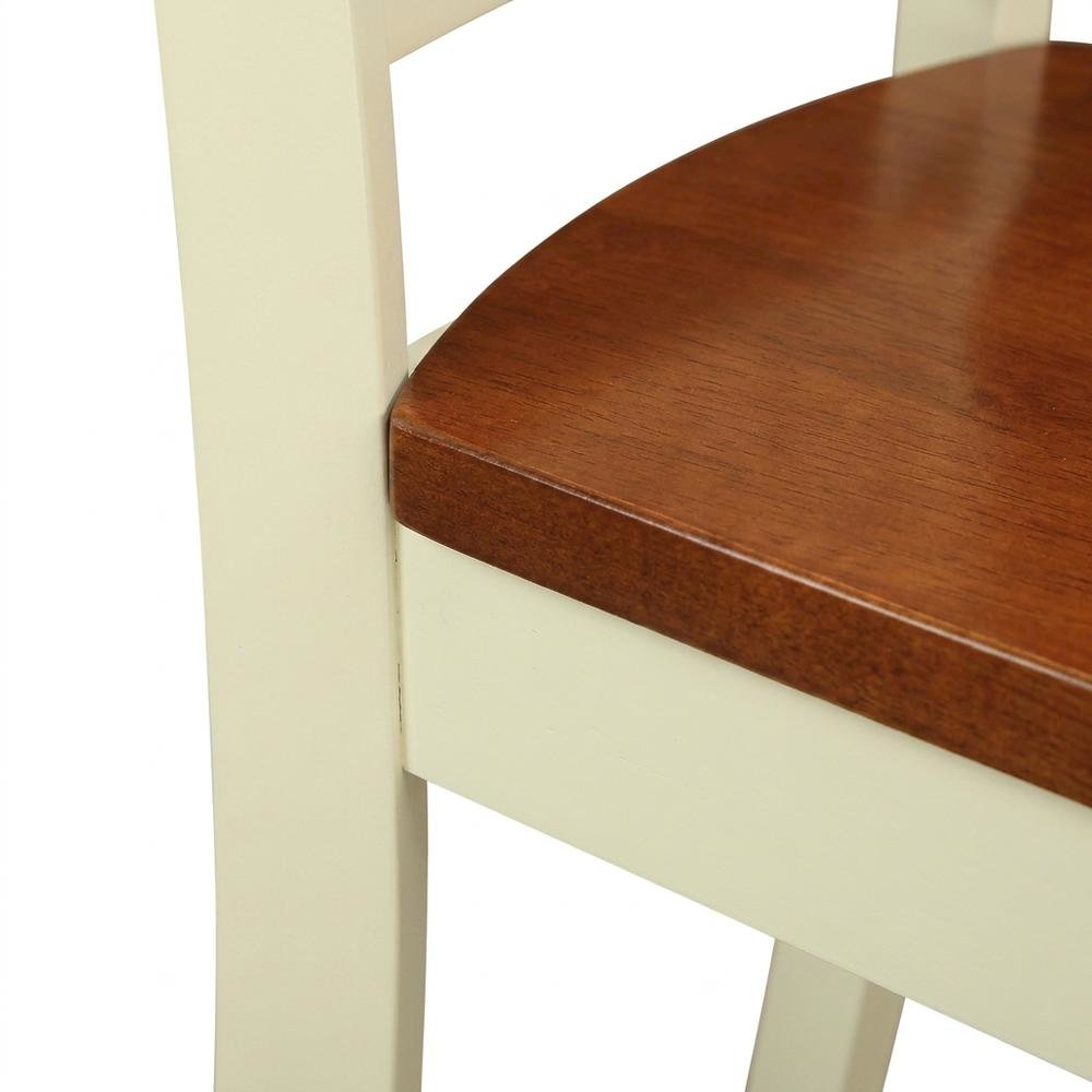 Solid Wood Dining Chairs, Traditional Wooden Kitchen Chair, Buttermilk & brown, Set of 2