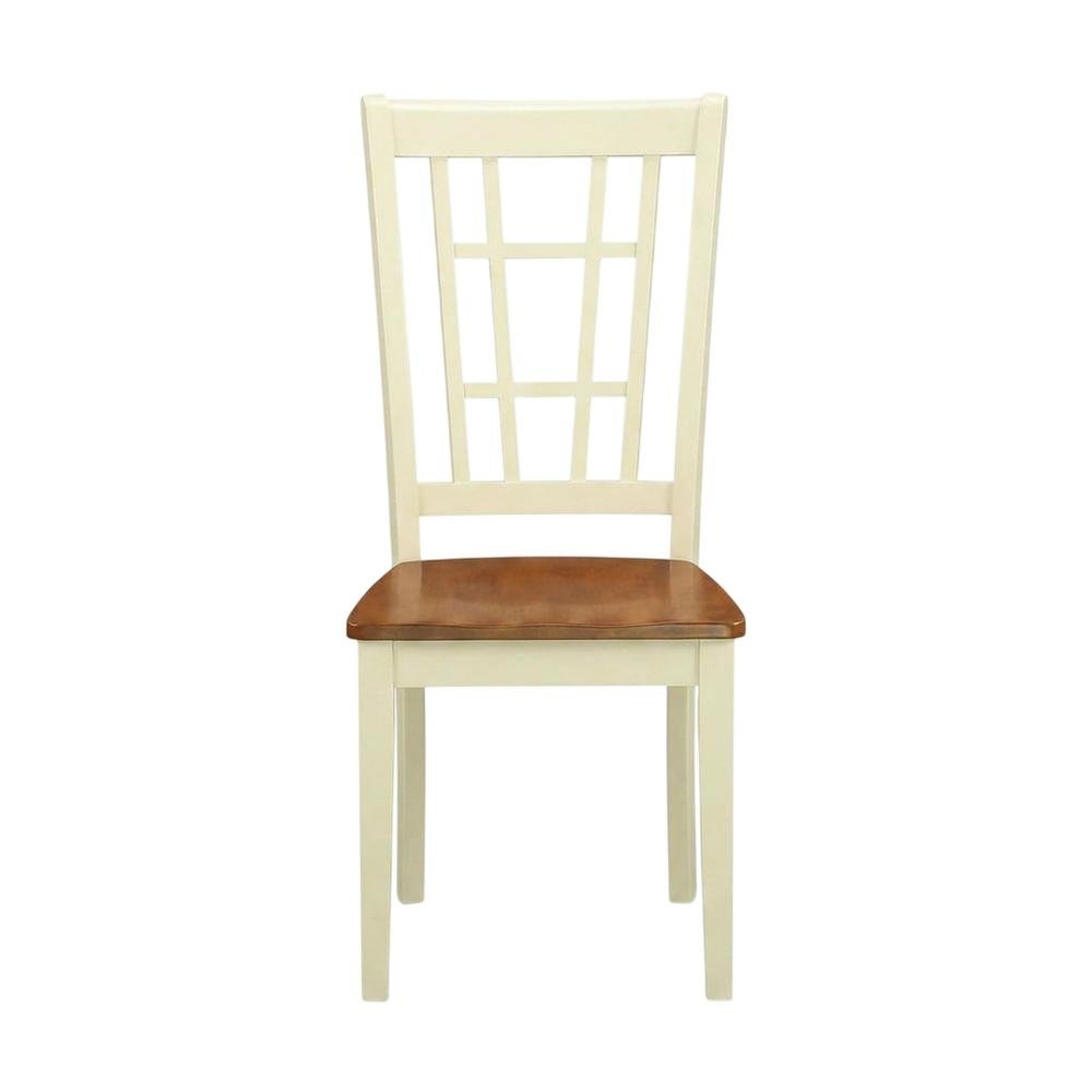 Solid Wood Dining Chairs, Traditional Wooden Kitchen Chair, Buttermilk & brown, Set of 2