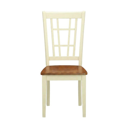 Solid Wood Dining Chairs, Traditional Wooden Kitchen Chair, Buttermilk & brown, Set of 2