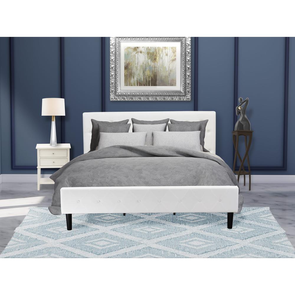 NL19K-1VL0C 2 Pc Bed Set - 1 Bed White Velvet Fabric Headboard and 1 Night Stand - Wire Brushed Butter Cream Finish Nightstand
