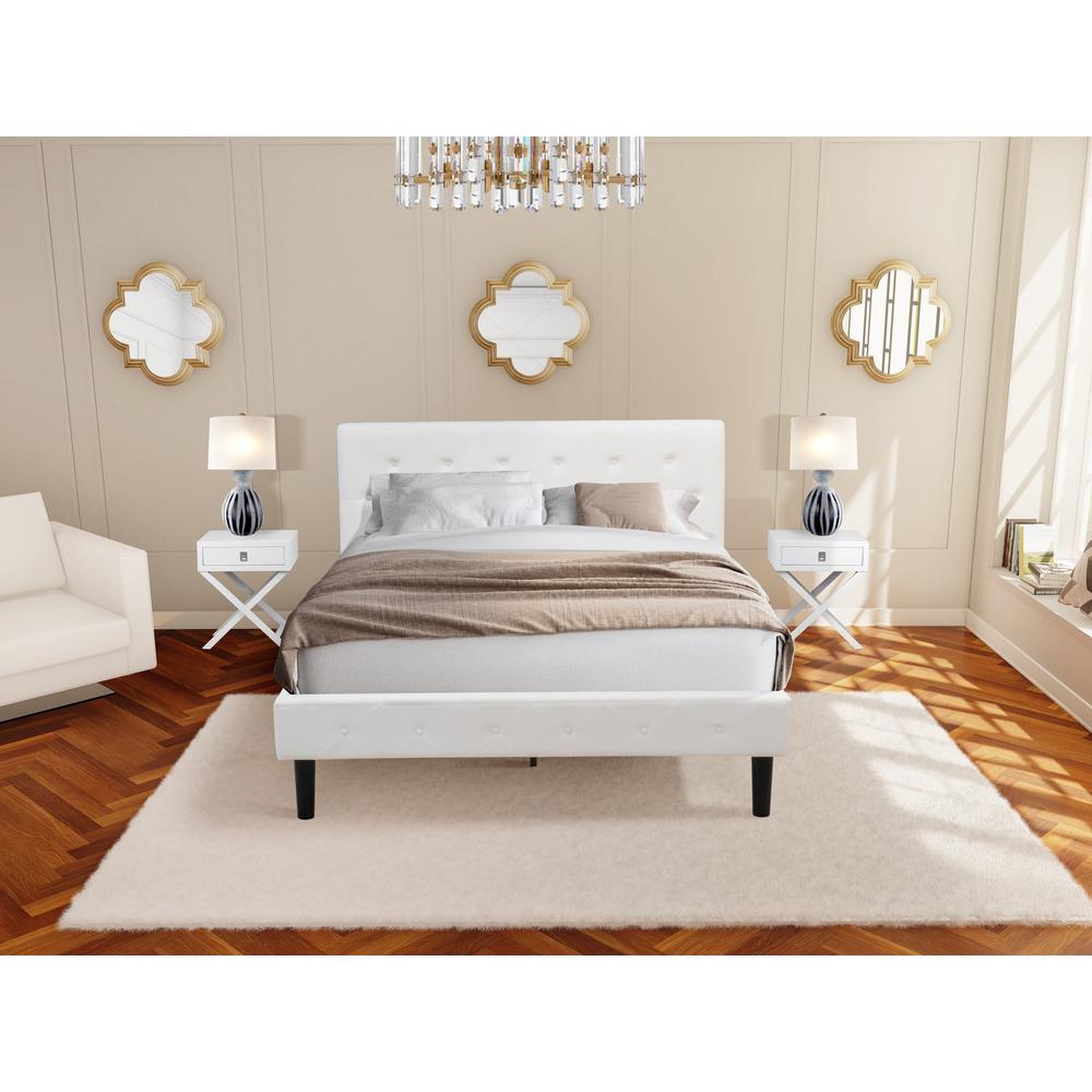 NL19Q-2HA05 3 Pc Queen Bedroom Set - 1 Queen Bed White Velvet Fabric Headboard and 2 Wood Nightstand - White Finish Nightstand