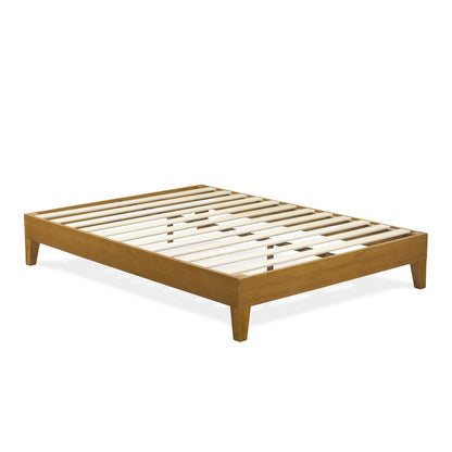 NVP-23-F Full Platform Bed Frame with 4 Solid Wood Legs and 2 Extra Center Legs - Oak Finish