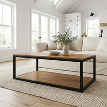 Black Mid Century Modern Coffee Table with Solid Wood and Powder Coating