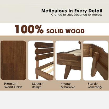 Full Wooden Platform Bed Frame, Walnut Finish, Morden Style