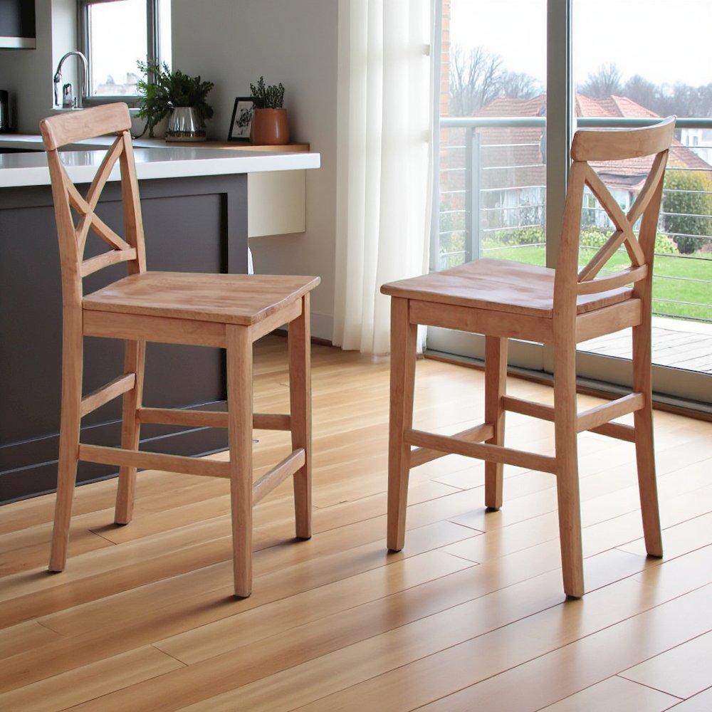 Elegant Wooden Bar Stools – Counter Height Chairs with Back, Set of 2