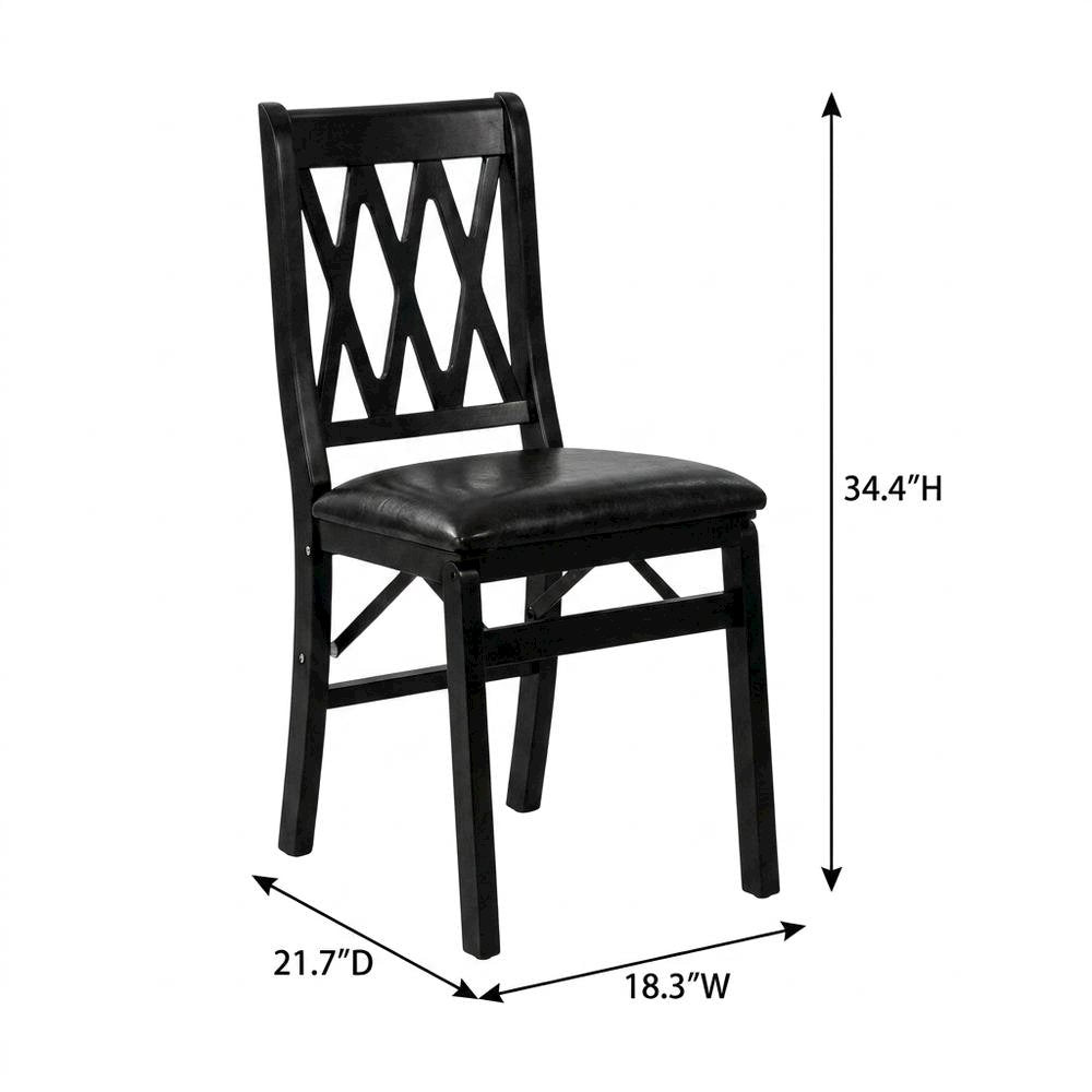 Solid Wood Dining Chairs with PU Leather Seat and 3-X Back, Black, Set of 2