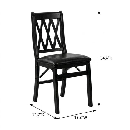 Solid Wood Dining Chairs with PU Leather Seat and 3-X Back, Black, Set of 2