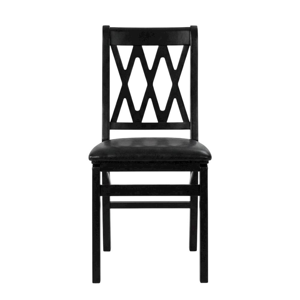 Solid Wood Dining Chairs with PU Leather Seat and 3-X Back, Black, Set of 2