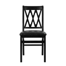 Solid Wood Dining Chairs with PU Leather Seat and 3-X Back, Black, Set of 2
