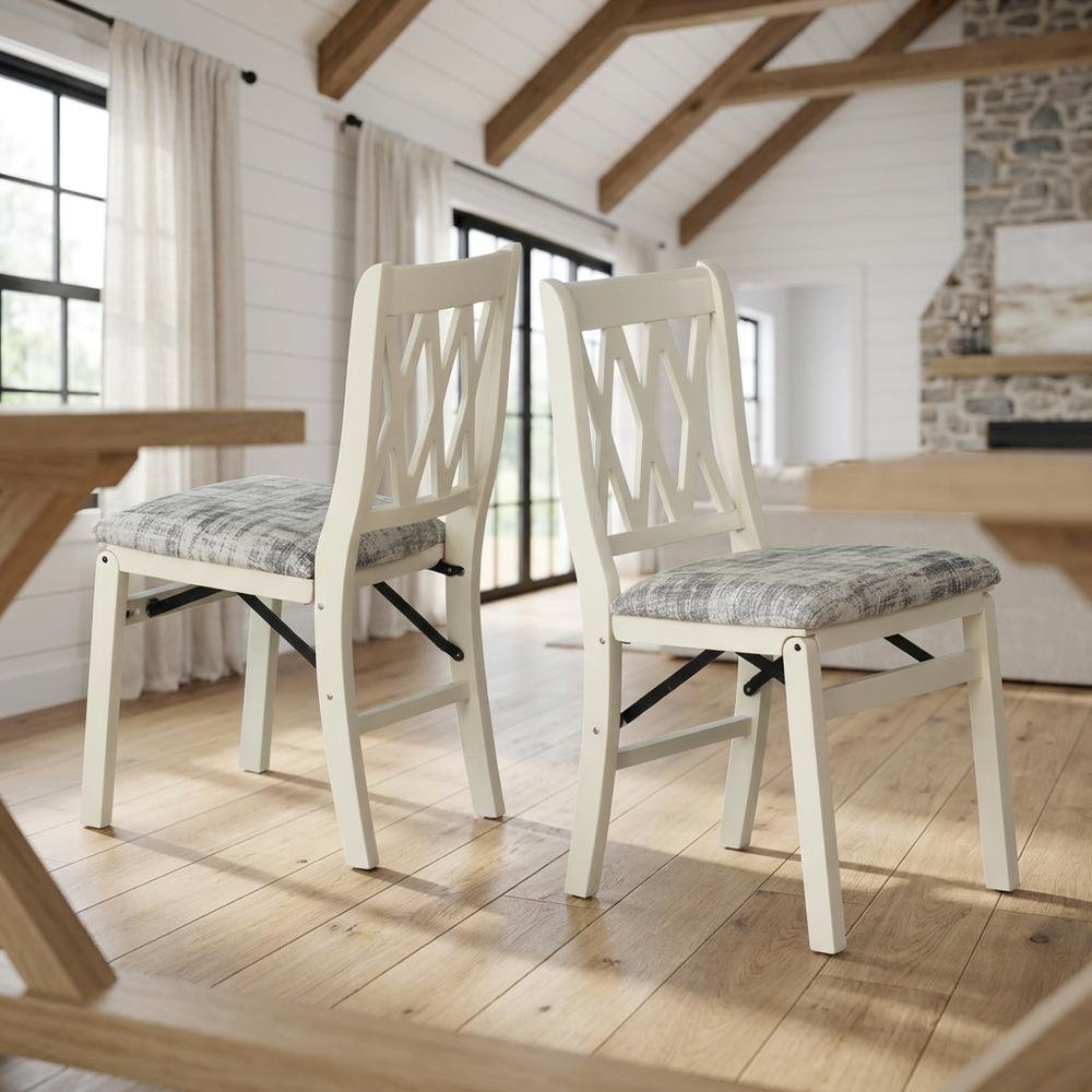 Solid Wood Dining Chairs, Linen White, Set of 2