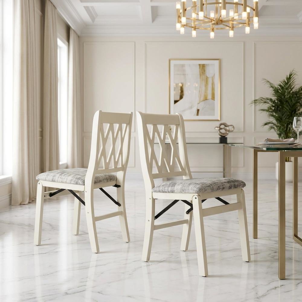 Solid Wood Dining Chairs, Linen White, Set of 2