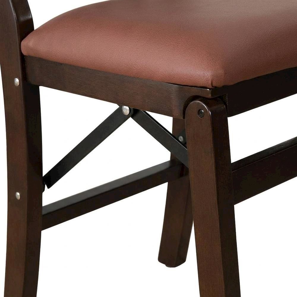 Solid Wood Dining Chairs with PU Leather Seat and 3-X Back, Mahogany, Set of 2