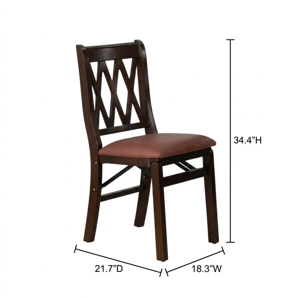 Solid Wood Dining Chairs with PU Leather Seat and 3-X Back, Mahogany, Set of 2