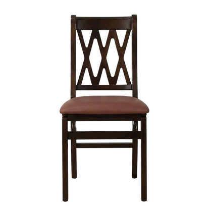 Solid Wood Dining Chairs with PU Leather Seat and 3-X Back, Mahogany, Set of 2