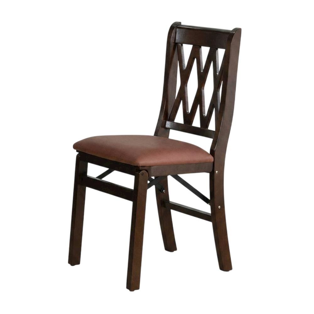 Solid Wood Dining Chairs with PU Leather Seat and 3-X Back, Mahogany, Set of 2