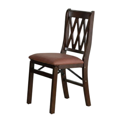 Solid Wood Dining Chairs with PU Leather Seat and 3-X Back, Mahogany, Set of 2