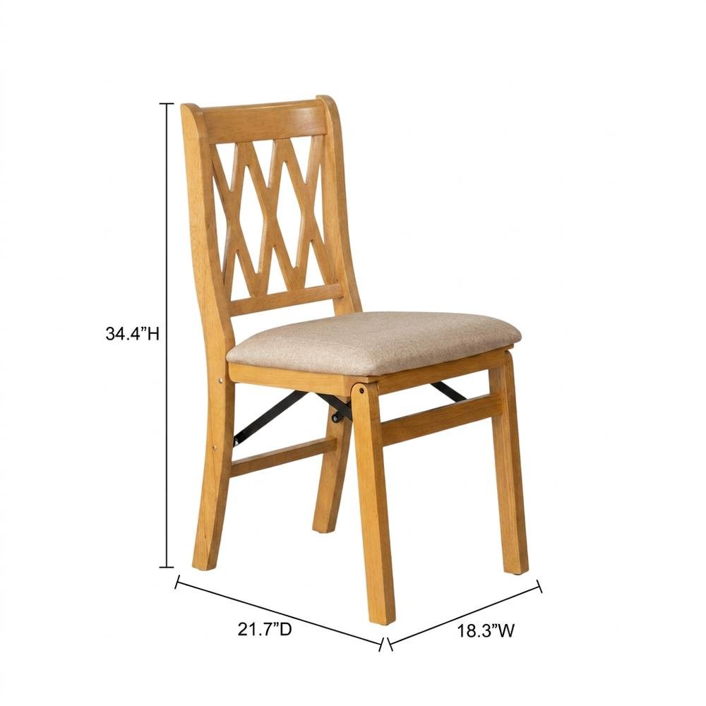 Solid Wood Dining Chairs with PU Leather Seat and 3-X Back, Oak, Set of 2