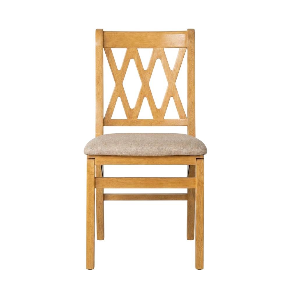 Solid Wood Dining Chairs with PU Leather Seat and 3-X Back, Oak, Set of 2